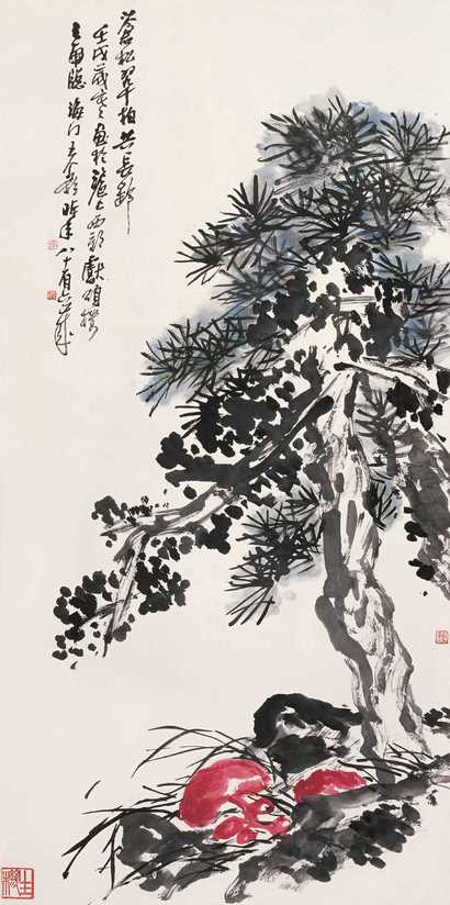 王个簃 1963年作 苍松翠柏 立轴